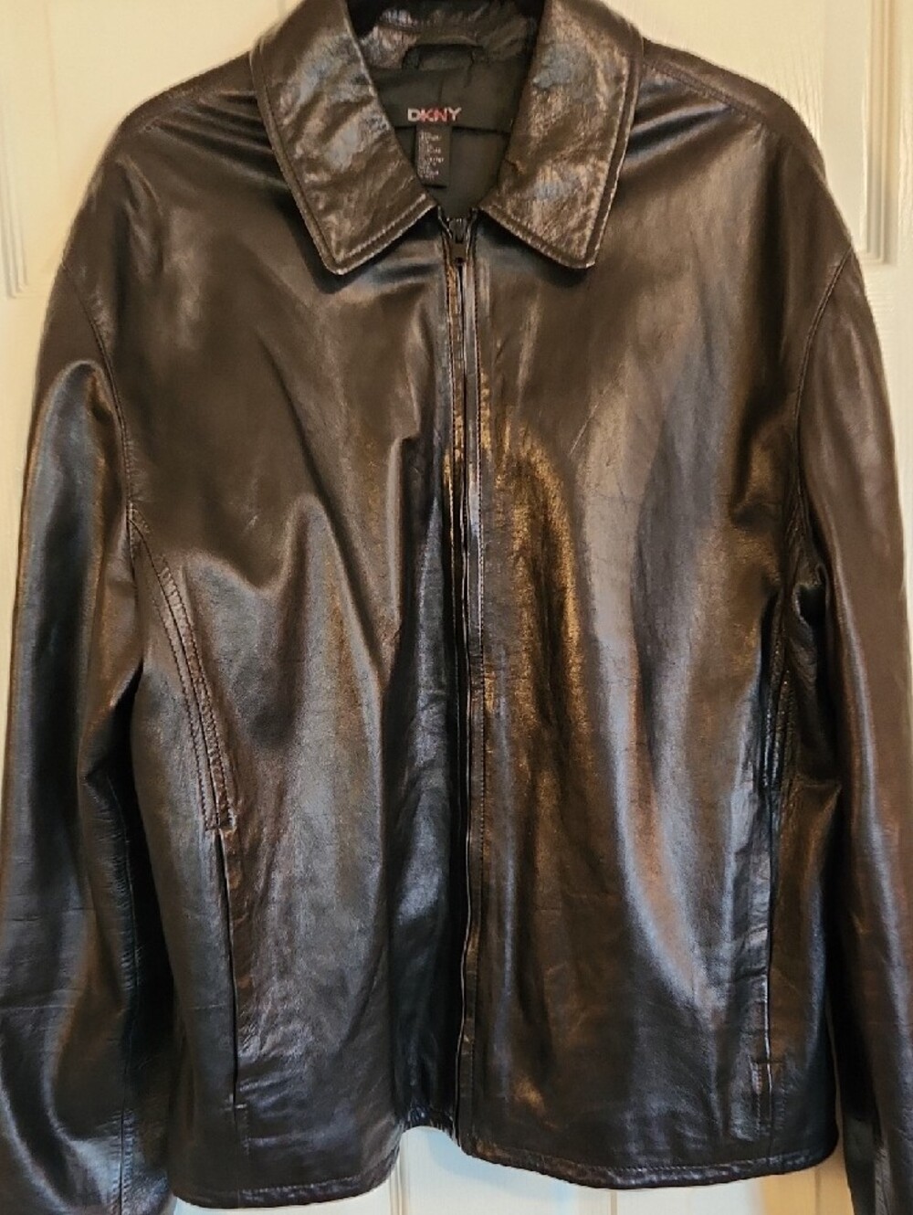 DKNY Men's Black Leather Zip Jacket - Picture 3 of 4